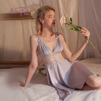 New Sexy Night Dress Solid Color Pajamas Comfortable Sweet Sling Nightgown Loose Nightdress Silk Night Gown for Women Sleepwear