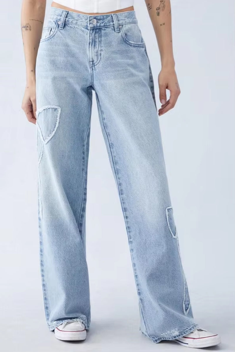 Streetwear New Fashion Bow Embroidered Baggy Jeans Women Y2K Harajuku Vintage Popular Casual Gothic High Waist Wide Leg Pants