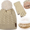 3Pcs Winter Women Beanie Hat Scarf and Touch Screen Gloves Sets Girls Classic Knit Warm Chunky Fleece Lined Cable Cap